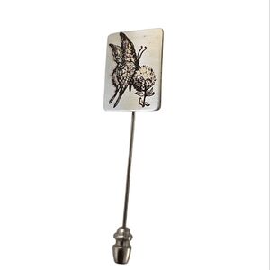 Vintage REED & BARTON DAMASCENE Butterfly Stick Pin Retro 1970's Hippie